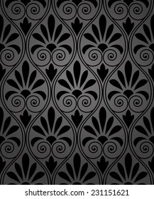 Wallpaper in the style of Baroque. A seamless vector background. Black texture. Floral ornament.