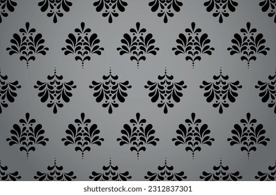 Wallpaper in the style of Baroque. Seamless vector background. Black and gray floral ornament. Graphic pattern for fabric, wallpaper, packaging. Ornate Damask flower ornament