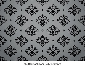 Wallpaper in the style of Baroque. Seamless vector background. Gray and black floral ornament. Graphic pattern for fabric, wallpaper, packaging. Ornate Damask flower ornament