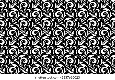 Wallpaper in the style of Baroque. Seamless vector background. White and black floral ornament. Graphic pattern for fabric, wallpaper, packaging. Ornate Damask flower ornament