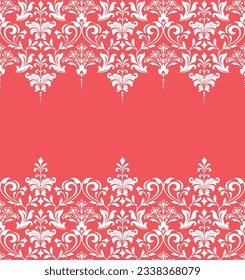 Wallpaper in the style of Baroque. Seamless vector background. White and pink floral ornament. Graphic pattern for fabric, wallpaper, packaging. Ornate Damask flower ornament