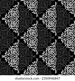 Wallpaper in the style of Baroque. Seamless vector background. White and black floral ornament. Graphic pattern for fabric, wallpaper, packaging. Ornate Damask flower ornament