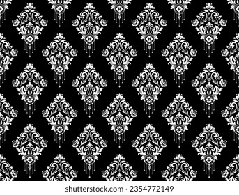 Wallpaper in the style of Baroque. Seamless vector background. White and black floral ornament. Graphic pattern for fabric, wallpaper, packaging. Ornate Damask flower ornament