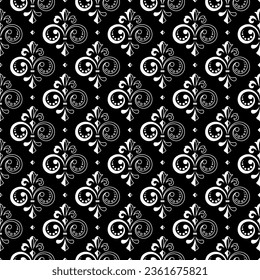 Wallpaper in the style of Baroque. Seamless vector background. White and black floral ornament. Graphic pattern for fabric, wallpaper, packaging. Ornate Damask flower ornament
