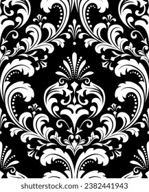 Wallpaper in the style of Baroque. Seamless vector background. White and black floral ornament. Graphic pattern for fabric, wallpaper, packaging. Ornate Damask flower ornament