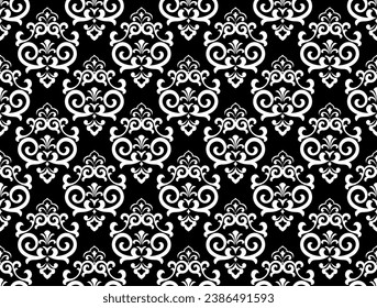 Wallpaper in the style of Baroque. Seamless vector background. White and black floral ornament. Graphic pattern for fabric, wallpaper, packaging. Ornate Damask flower ornament