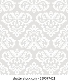 Wallpaper in the style of Baroque. A seamless vector background. Gray and white texture. Floral ornament. 