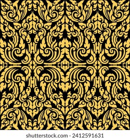 Wallpaper in the style of Baroque. Seamless vector background. Black and gold floral ornament. Graphic pattern for fabric, wallpaper. Ornate Damask flower ornament. Abstract beautiful background. Thai