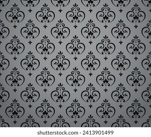 Wallpaper in the style of Baroque. Seamless vector background. Black and gray floral ornament. Graphic pattern for fabric, wallpaper, packaging. Ornate Damask flower ornament