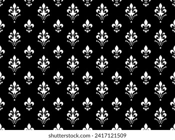 Papel de escritorio de estilo barroco. Fondo vectorial impecable. Ornamento floral blanco y negro. Patrón gráfico para tela, papel pintado, embalaje. Ornate Damask