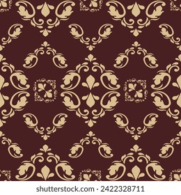 Wallpaper in the style of Baroque. A seamless vector background. gold color and red texture