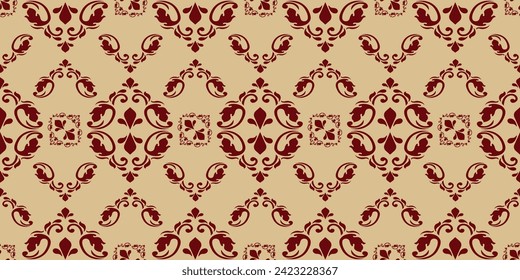 Papel de escritorio de estilo barroco. Un fondo vectorial sin fisuras. color dorado y textura roja 