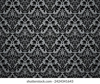 Wallpaper in the style of Baroque. Seamless vector background. Black and gray floral ornament. Graphic pattern for fabric, wallpaper, packaging. Ornate Damask flower ornament