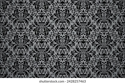 Wallpaper in the style of Baroque. Seamless vector background. Black and gray floral ornament. Graphic pattern for fabric, wallpaper, packaging. Ornate Damask flower ornament