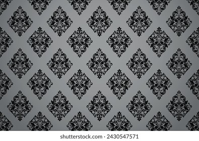 Wallpaper in the style of Baroque. Seamless vector background. Black and gray floral ornament. Graphic pattern for fabric, wallpaper, packaging. Ornate Damask flower ornament