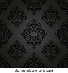 Wallpaper in the style of Baroque. Seamless vector background. Dark damask floral pattern with orient and floral elements