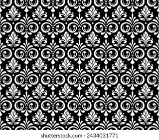 Wallpaper in the style of Baroque. Seamless vector background. White and black floral ornament. Graphic pattern for fabric, wallpaper, packaging. Ornate Damask flower ornament