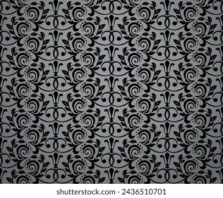 Wallpaper in the style of Baroque. Seamless vector background. Black and gray floral ornament. Graphic pattern for fabric, wallpaper, packaging. Ornate Damask flower ornament