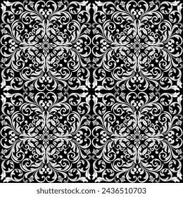 Wallpaper in the style of Baroque. Seamless vector background. White and black floral ornament. Graphic pattern for fabric, wallpaper, packaging. Ornate Damask flower ornament
