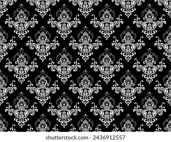 Wallpaper in the style of Baroque. Seamless vector background. White and black floral ornament. Graphic pattern for fabric, wallpaper, packaging. Ornate Damask flower ornament