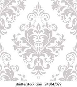 Papel de la pared al estilo barroco. Fondo vectorial sin fisuras. El adorno floral gris y blanco. Patrón de Damasco.