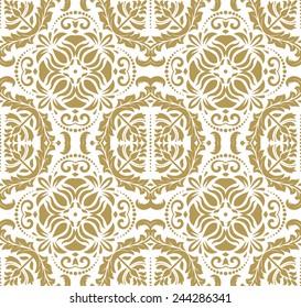 Wallpaper in the style of Baroque. Seamless vector golden background. Damask floral pattern with orient and floral elements