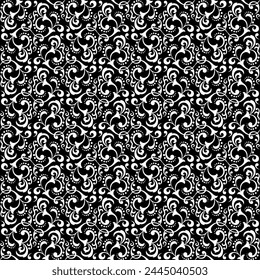 Fondo de pantalla al estilo barroco. Fondo de Vector inconsútil. Adorno floral blanco y negro. Patrón gráfico para tela, Fondo de pantalla, embalaje. Adorno de flor de Damasco adornado.