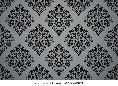 Wallpaper in the style of Baroque. Seamless vector background. Gray and black floral ornament. Graphic pattern for fabric, wallpaper, packaging. Ornate Damask flower ornament