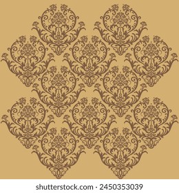 Wallpaper in the style of Baroque. Seamless vector background. Dark blue and gold floral ornament. Graphic pattern for fabric, wallpaper, packaging. Ornate Damask flower ornament
