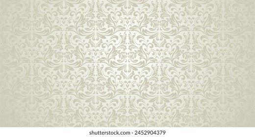 Wallpaper in the style of Baroque. Seamless vector background. Beige and silver floral ornament. Graphic pattern for fabric, wallpaper, packaging. Ornate Damask flower ornament