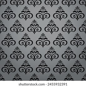 Fondo de pantalla al estilo barroco. Fondo de Vector inconsútil. Adorno floral gris y negro. Patrón gráfico para tela, Fondo de pantalla, embalaje. Adorno de flor de Damasco adornado