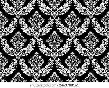 Bildschirmhintergrund im Barockstil. Nahtloser Vektorgrafik-Hintergrund. Weiße und schwarze Blumenverzierung. Grafikmuster für Stoff, Bildschirmhintergrund, Verpackung. Verzierte Damastblume Ornament.