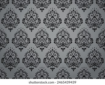 Wallpaper in the style of Baroque. Seamless vector background. Gray and black floral ornament. Graphic pattern for fabric, wallpaper, packaging. Ornate Damask flower ornament