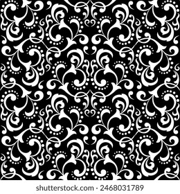 Wallpaper in the style of Baroque. Seamless vector background. White and black floral ornament. Graphic pattern for fabric, wallpaper, packaging. Ornate Damask flower ornament.