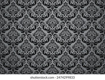 Wallpaper in the style of Baroque. Seamless vector background. Gray and black floral ornament. Graphic pattern for fabric, wallpaper, packaging. Ornate Damask flower ornament