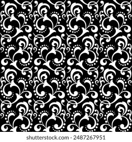 Wallpaper in the style of Baroque. Seamless vector background. White and black floral ornament. Graphic pattern for fabric, wallpaper, packaging. Ornate Damask flower ornament.