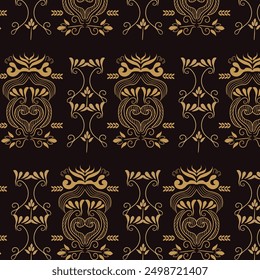 Wallpaper in the style of Baroque. Seamless vector background. Golden and black floral ornament. Graphic pattern for fabric, wallpaper, packaging. Ornate Damask flower ornament
