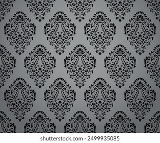Wallpaper in the style of Baroque. Seamless vector background. Gray and black floral ornament. Graphic pattern for fabric, wallpaper, packaging. Ornate Damask flower ornament