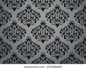 Wallpaper in the style of Baroque. Seamless vector background. Gray and black floral ornament. Graphic pattern for fabric, wallpaper, packaging. Ornate Damask flower ornament
