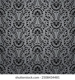 Wallpaper in the style of Baroque. Seamless vector background. Gray and black floral ornament. Graphic pattern for fabric, wallpaper, packaging. Ornate Damask flower ornament