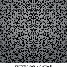 Wallpaper in the style of Baroque. Seamless vector background. Gray and black floral ornament. Graphic pattern for fabric, wallpaper, packaging. Ornate Damask flower ornament