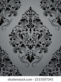 Wallpaper in the style of Baroque. Seamless vector background. Gray and black floral ornament. Graphic pattern for fabric, wallpaper, packaging. Ornate Damask flower ornament