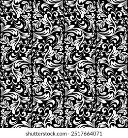 Wallpaper in the style of Baroque. Seamless vector background. White and black floral ornament. Graphic pattern for fabric, wallpaper, packaging. Ornate Damask flower ornament.