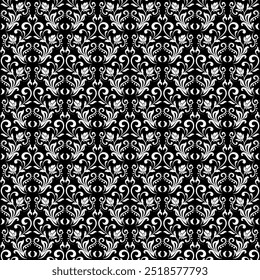 Wallpaper in the style of Baroque. Seamless vector background. White and black floral ornament. Graphic pattern for fabric, wallpaper, packaging. Ornate Damask flower ornament.