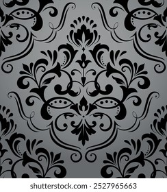 Wallpaper in the style of Baroque. Seamless vector background. Gray and black floral ornament. Graphic pattern for fabric, wallpaper, packaging. Ornate Damask flower ornament