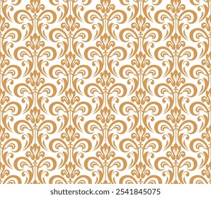 Fondo de pantalla en el estilo del Barroco. Fondo de Vector sin fisuras. Ornamento floral blanco y dorado. Patrón gráfico para tela, Fondo de pantalla, embalaje. Ornamento de flores de damasco adornado