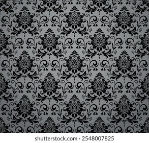 Wallpaper in the style of Baroque. Seamless vector background. Gray and black floral ornament. Graphic pattern for fabric, wallpaper, packaging. Ornate Damask flower ornament