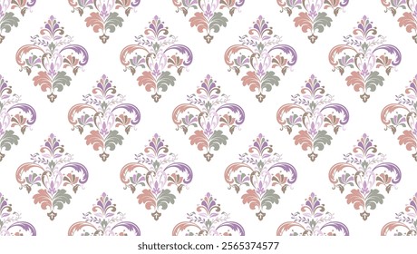Wallpaper in the style of Baroque. Seamless vector background. Colored floral ornament. Graphic pattern for fabric, wallpaper, packaging. Ornate Damask flower ornament