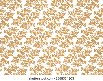 Wallpaper in the style of Baroque. Seamless vector background. White and golden floral ornament. Graphic pattern for fabric, wallpaper, packaging. Ornate Damask flower ornament