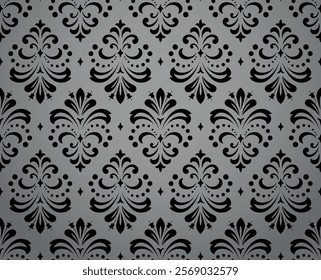 Wallpaper in the style of Baroque. Seamless vector background. Gray and black floral ornament. Graphic pattern for fabric, wallpaper, packaging. Ornate Damask flower ornament